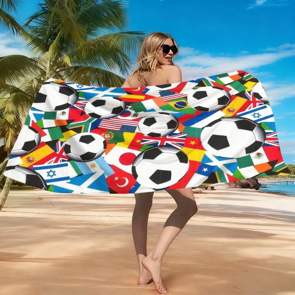 Football National Flag Elements Beach Towel Quick-drying Suitable for Swimming Beach Pool Gym Summer Gift for Friends Families