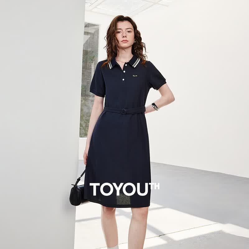 Chuyu Women s Sporty Colorblock Polo Midi Dress M