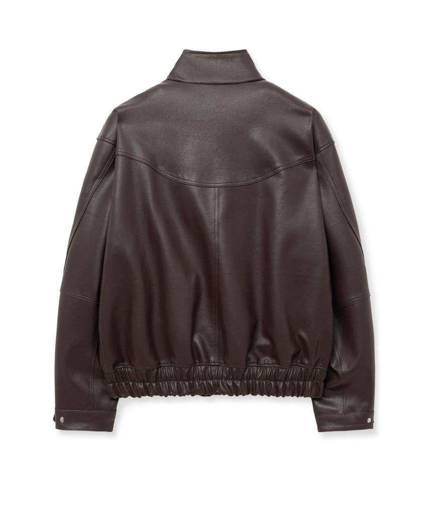 Sperone High-Neck Curved Leather Jacket (Brown)