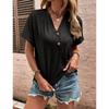QICED Women's Fashion Casual Solid Color Print Short Sleeve V Neck Blouses & Shirts