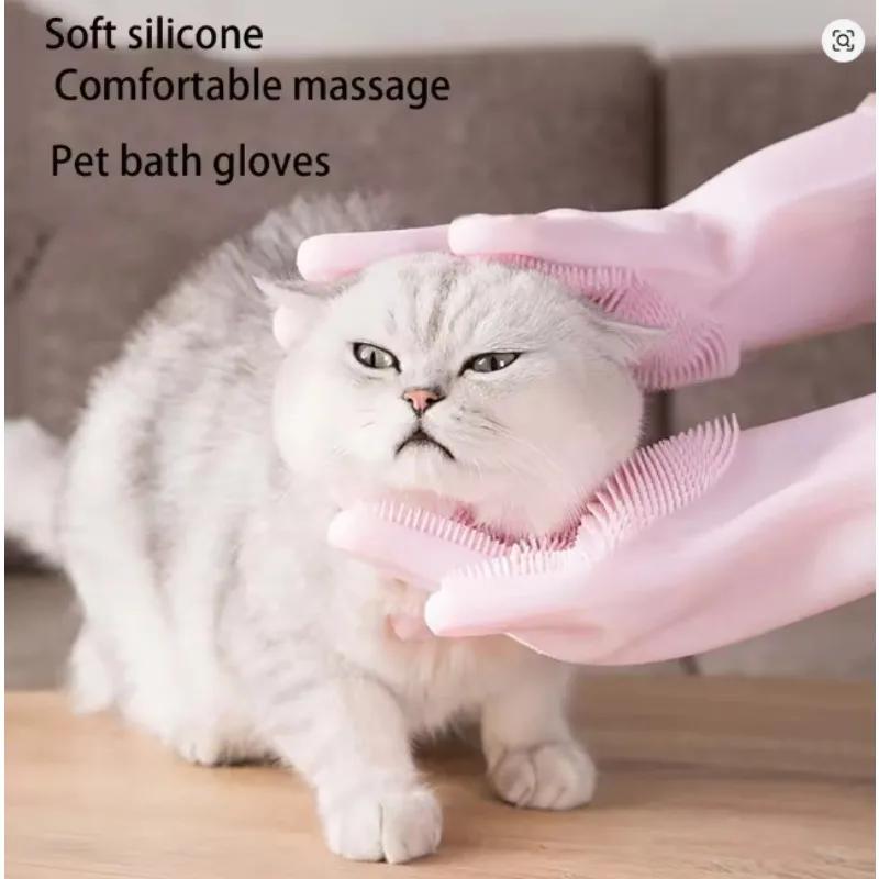 1pair Pet Grooming Bathing Gloves Bathing Shampoo Scrubber Magic Massaging Cleaning Silicon Hair Removal Glove