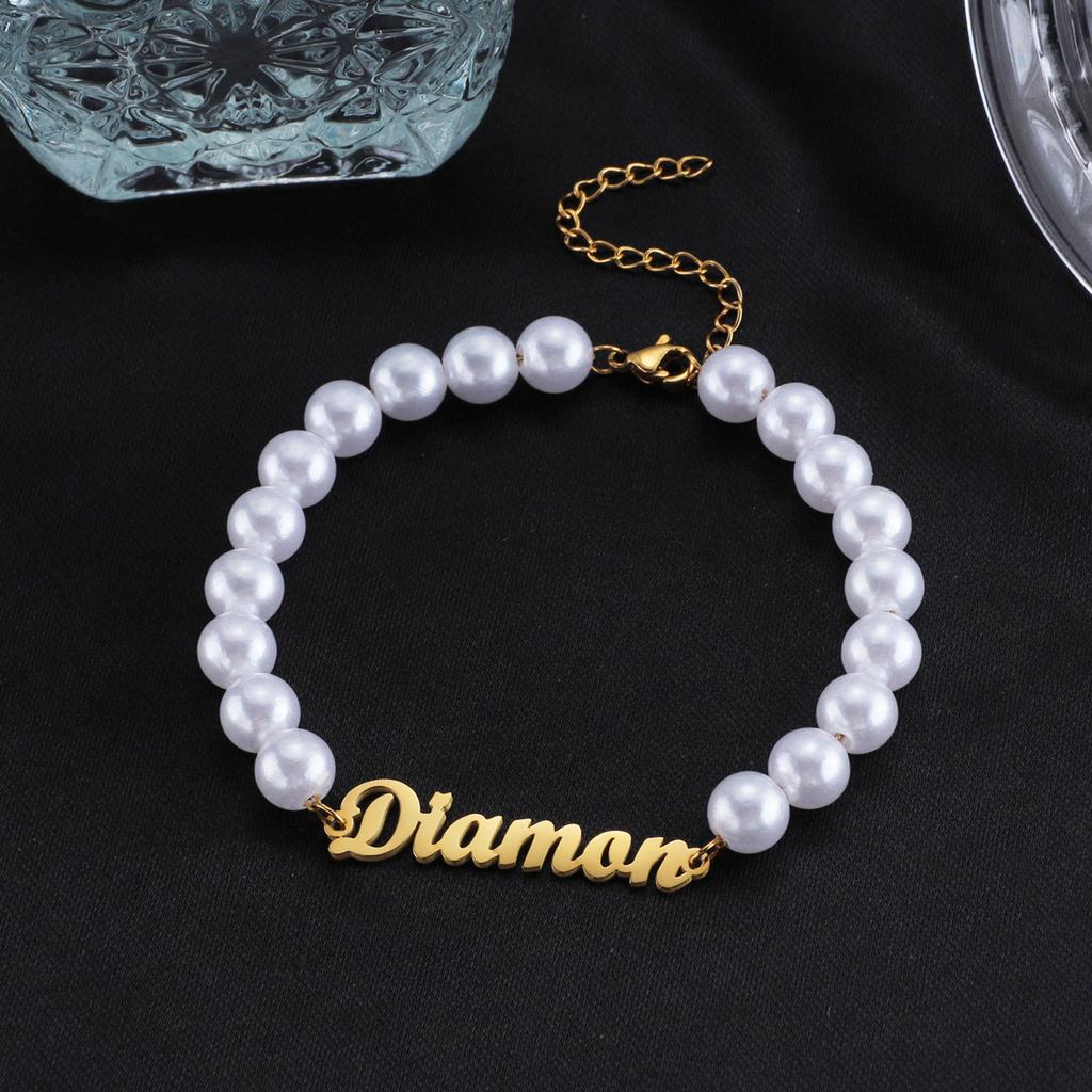 Atoztide Custom Name Bracelet for Women Blade Beads Chain Personalized Stainless Steel Handmade Bangle Birthday Jewelry Gift