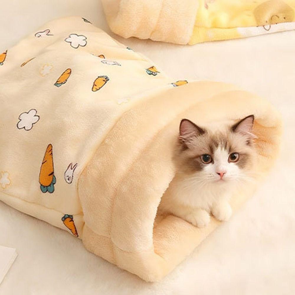 Plush Cat Sleeping Bag Thickened Kitten Quilt Bed Cute Cat Cave Bed  Pet Supplies