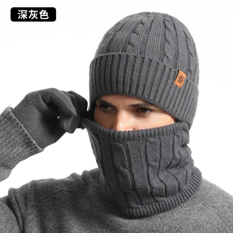 Warm Winter Knit Hat Scarf Gloves Set Men - Alpaca Blend Thick Lined Outdoor Cycling Accessory In Black Grey Coffee Navy