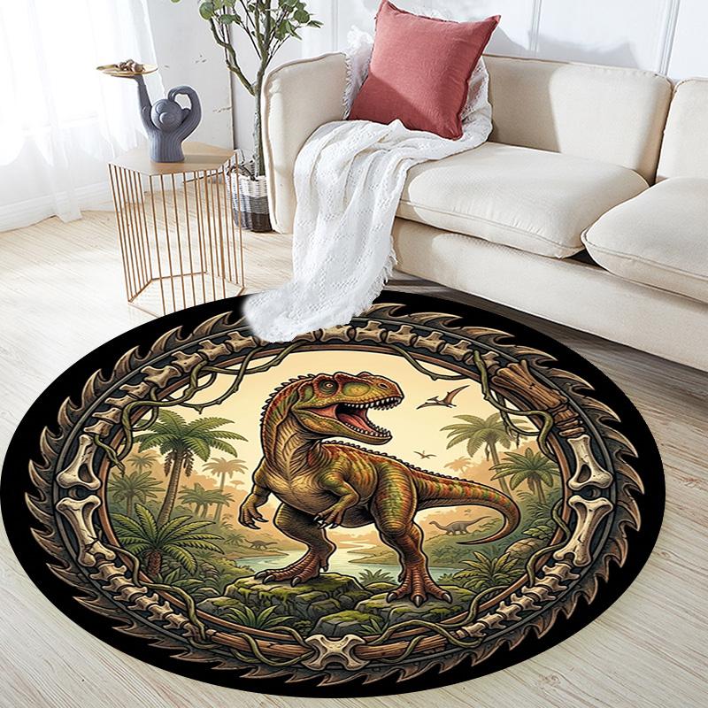 Prehistoric Dinosaur Emblem Round Area Rug Under Office Chairs Bedroom Living Room Home Decor