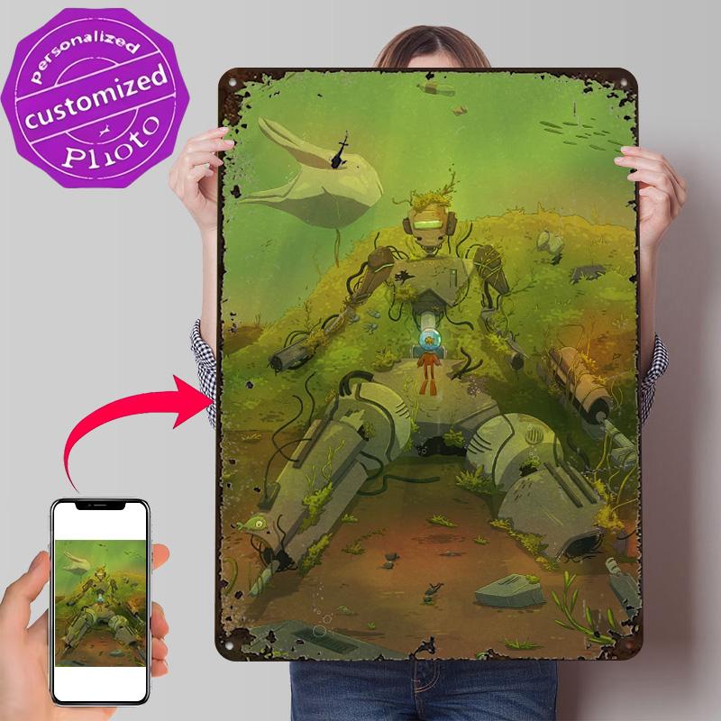 Underwater Robot D Texture Metal Poster Customized Wall Art Tin Sign Gift for Mancave Decoration Bedroom Accessories Desk Decor