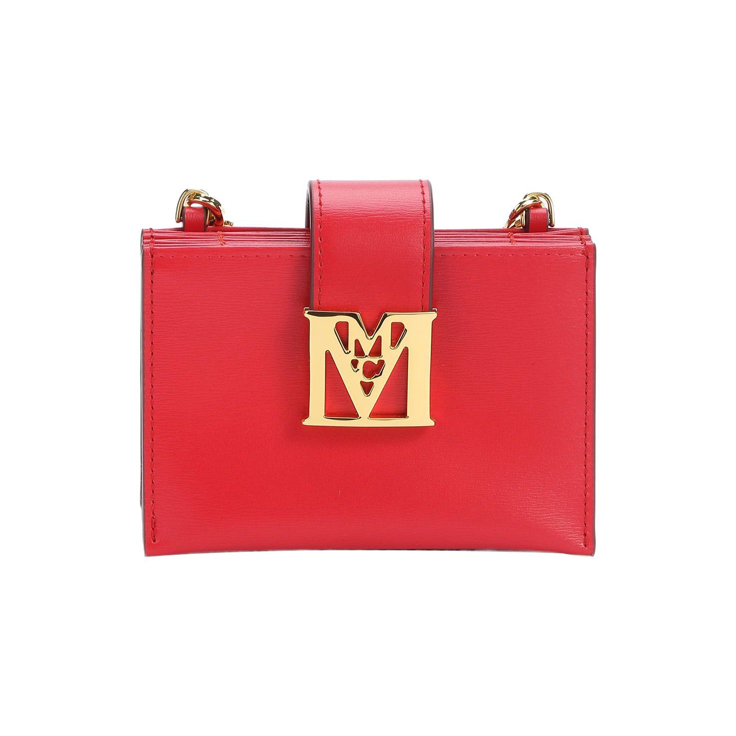 MCM Mena Accordion Chain Leather Card Holder Mini Women Wallets Fire-Red MYABSLM01R4001 Basic Set (Bag+Dust Bag)
