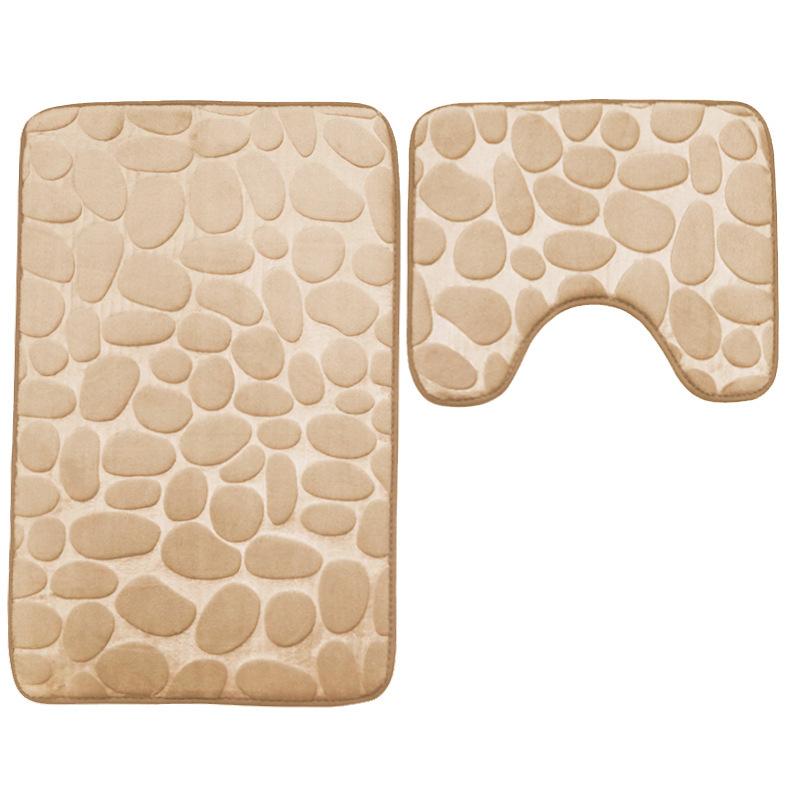 Non Slip Absorbent Bathroom Rug Set Grey Soft Pebble Design 1/2 Piece for Bathroom Toilet Front Floor Use