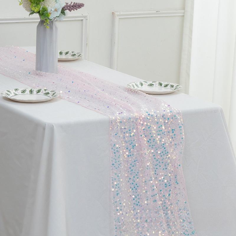 Mermaid Glitter Sequin Table Runner, Sparkly Tulle Tablecloth for Wedding Birthday Party Decoration