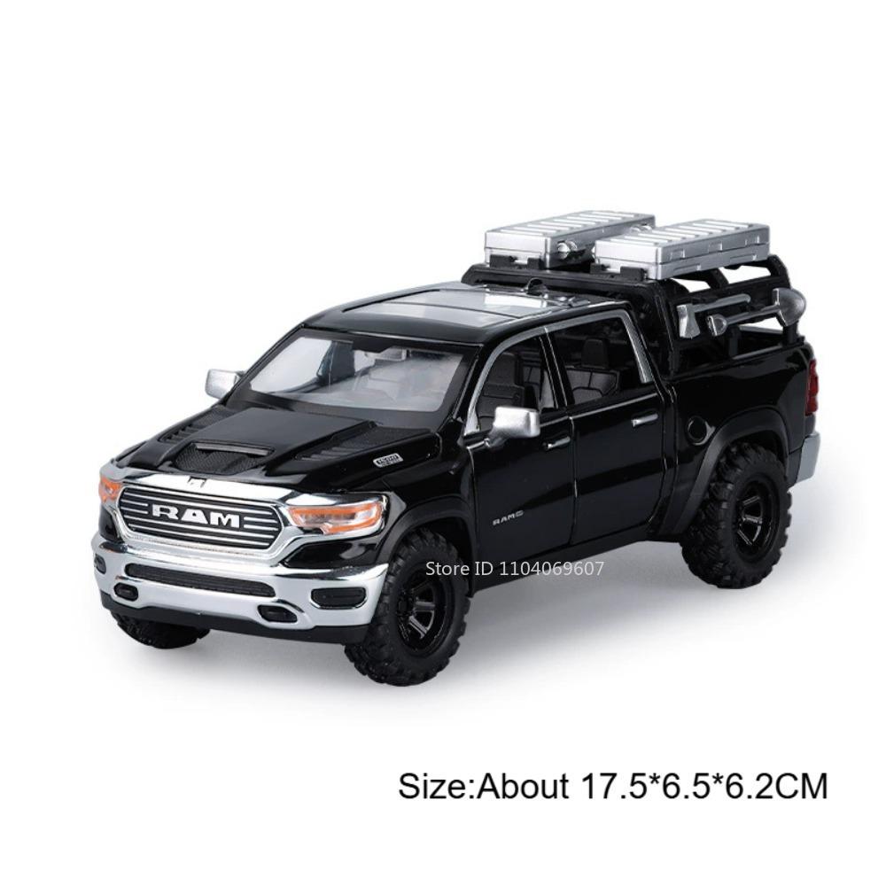1:32 Ram Pickup Model Toy Off-Road Cars Metal Diecast Shock Absorption Doors Opened Sound Light Pull Back Interactive Vehicles