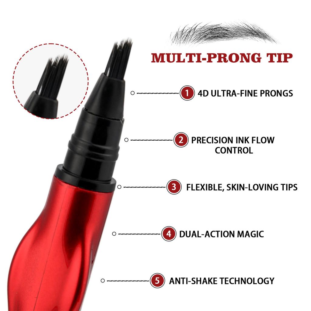 4D Multi-Prong Eyebrow Pen Waterproof Smudge Resistant Liquid Microblade Brow Pencil 3ml for Natural Definition