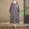 In-Stock Printed Cotton Plus Size Long-Sleeve Women's Dress with Round Neckline