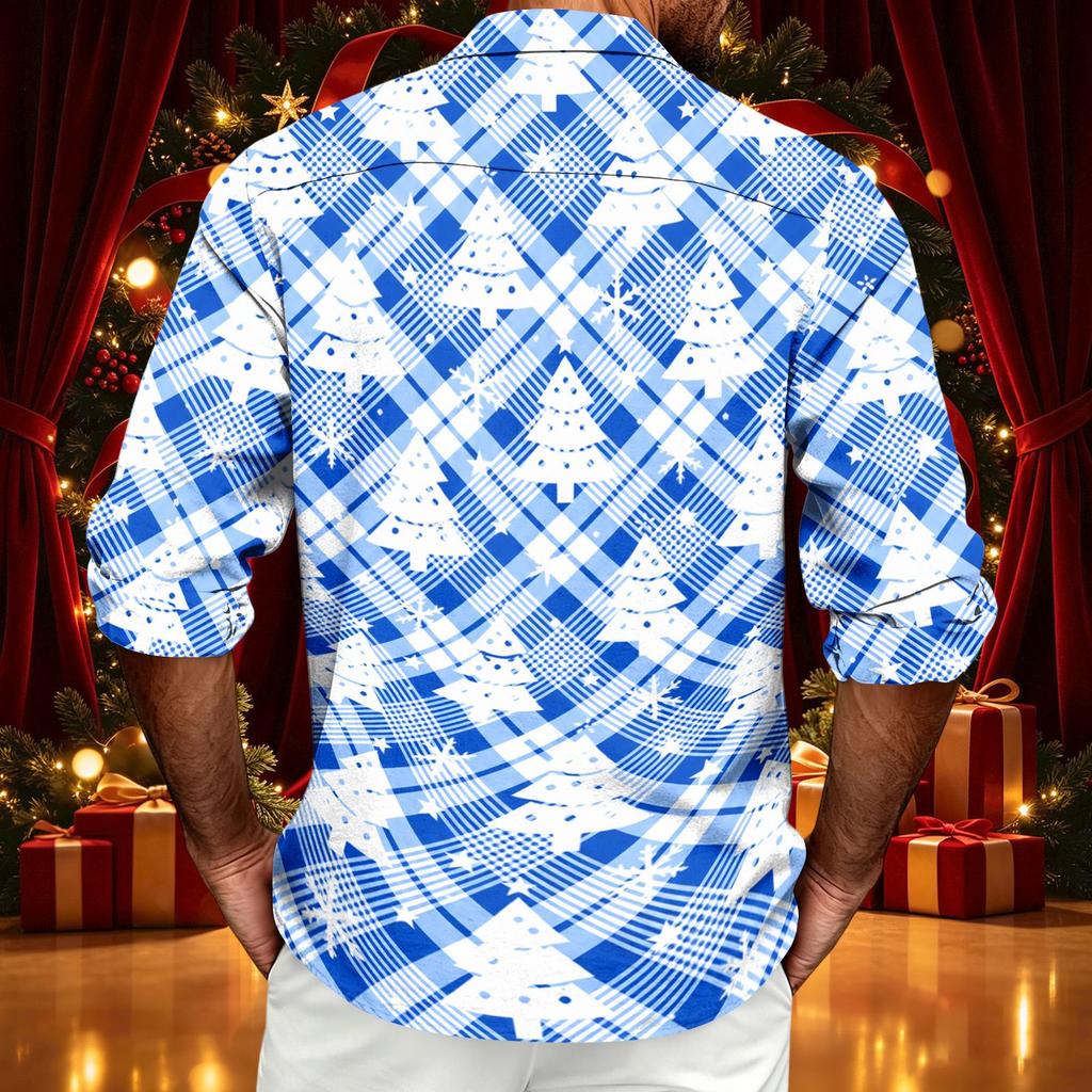 Men's Casual Long Sleeve Shirt with Christmas Print for Spring, Fall and Everyday Wear