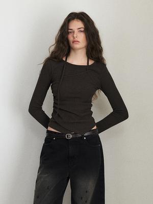 ETMON Layered Halter Strap T-Shirt, Brown