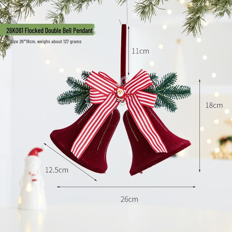Wine Red Flocked Ball Christmas Bells Window Decor Pendant