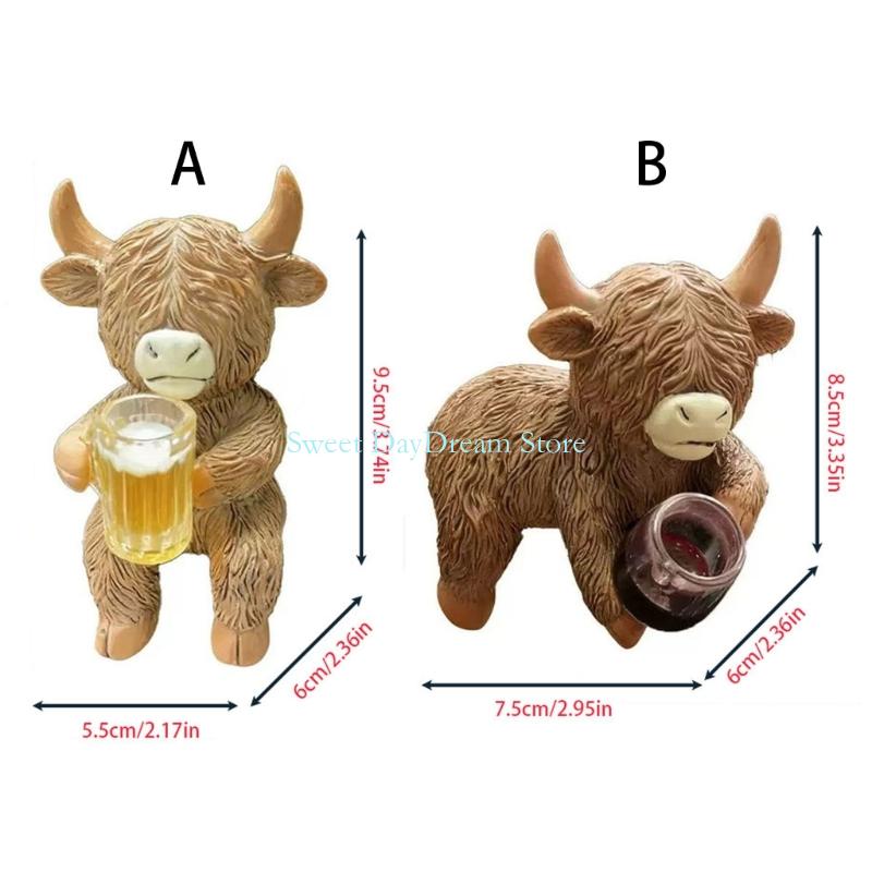 Y88C Cartoon High Land Cow Miniature Planter Huggers Flower Pot Hanging Figurine for Garden Balconies and Patios Resin Ornament