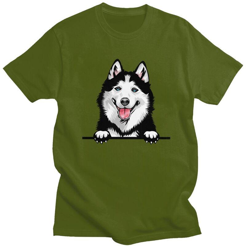 Custom Siberian Husky T Shirts Men Pure Cotton Tee Tops Alaskan Malamute Dog Tshirts ShortSleeve Tshirt Clothes