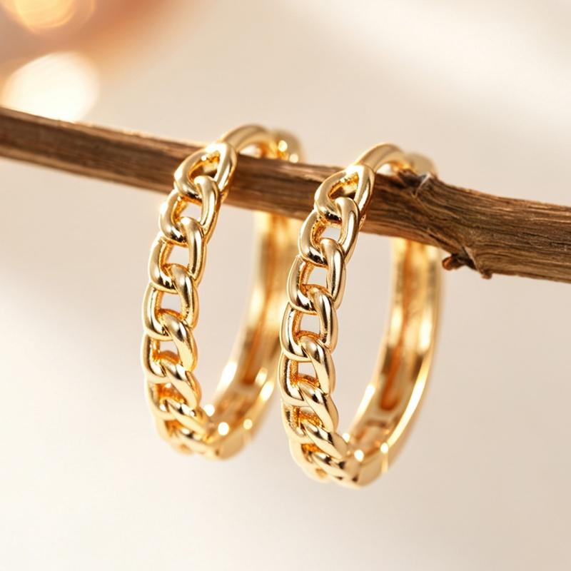 Curb Chain Twist Hoop Earrings for Women Gold Color Luxury Wedding Accessories Simple Fashion Party Daily Metal Jewelry