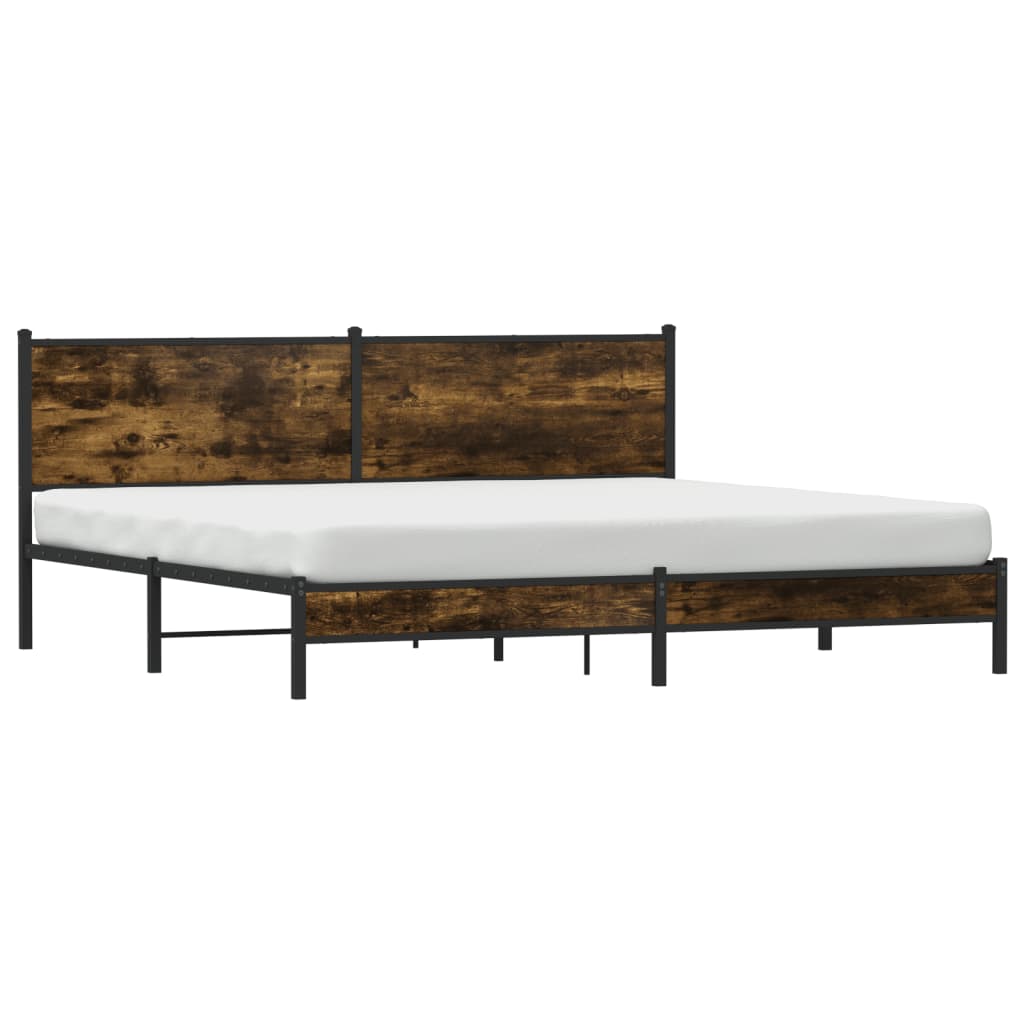 Metal Bed Frame Without Mattress Smoked Oak Finish 193 X 203 Cm