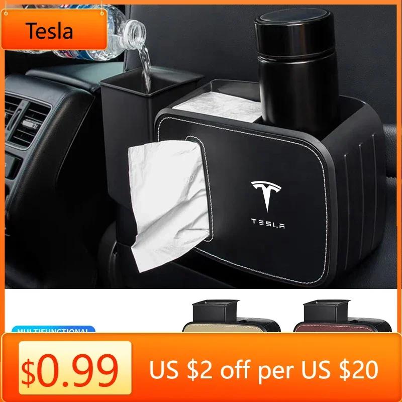 Car Sticker Tesla Car Multi-Functional Trash Can Cup Holder 2-In-1 Seat Back Hanging For Tesla Model 3 Y S X 2021 Roadster Cyber
