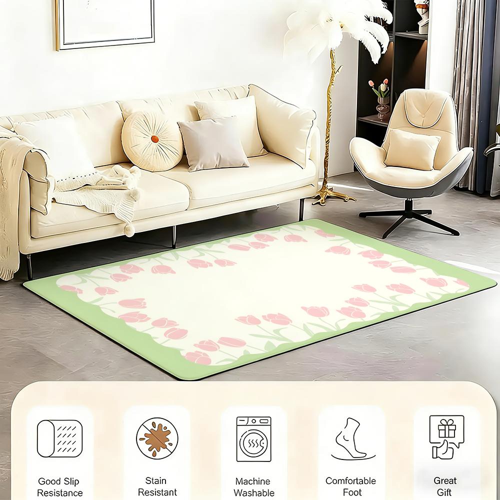 Ins Style Blumen und Tiere Fußmatte Schlafzimmer Wohnzimmer Flanell Fußmatte Rutschfest Heimdeko