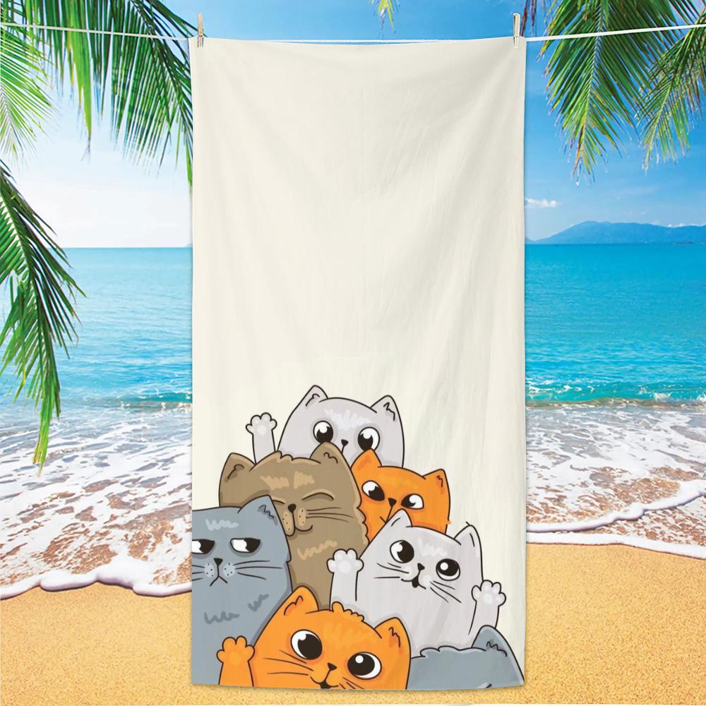 Cute and Cute Cat Cartoon Microfiber Beach Towel Quick Drying Lightweight Absorbent Bath Towel Outdoor Travel Pool Bath Towels