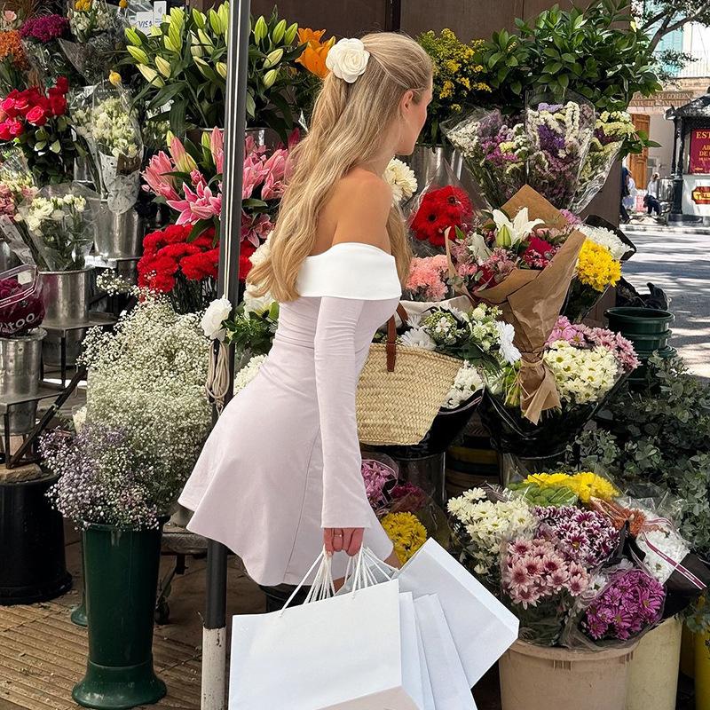 Women Elegant Off Shoulder Long Sleeve Bodycon Dress Stretchy Outfit