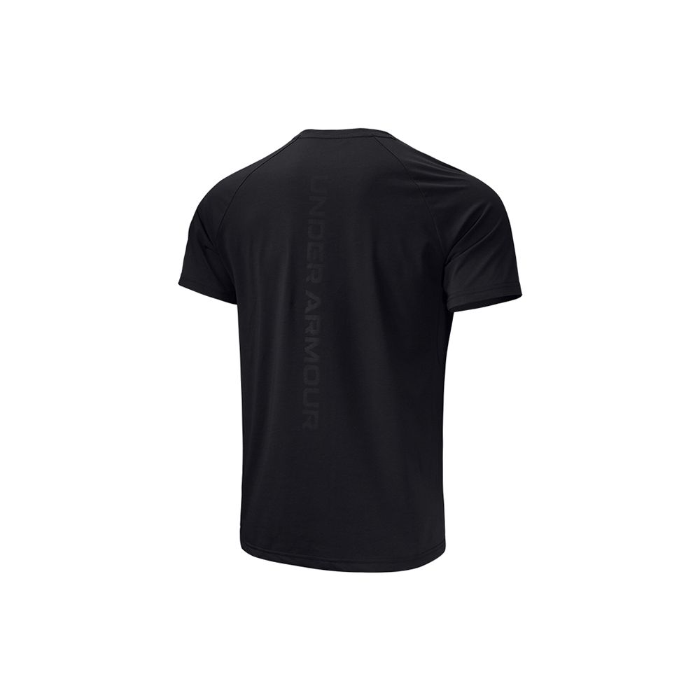 Under Armour Large Letter Logo Embossed Sports Knit Crew Neck Short Sleeve Raglan T-Shirt Men T-Shirts Black 22500518-001