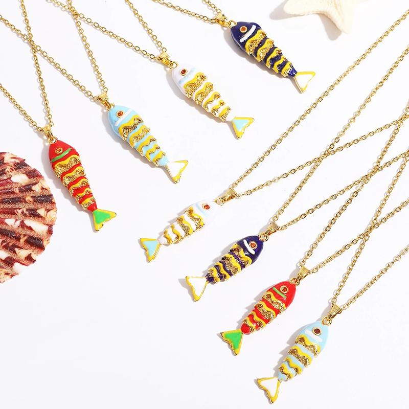 Ozean-Serie Bunter Fisch Anhänger Textur Halskette für Damen Luxus Verstellbare Halskette Niedliches Meeresparty Spicy Girl Accessoire