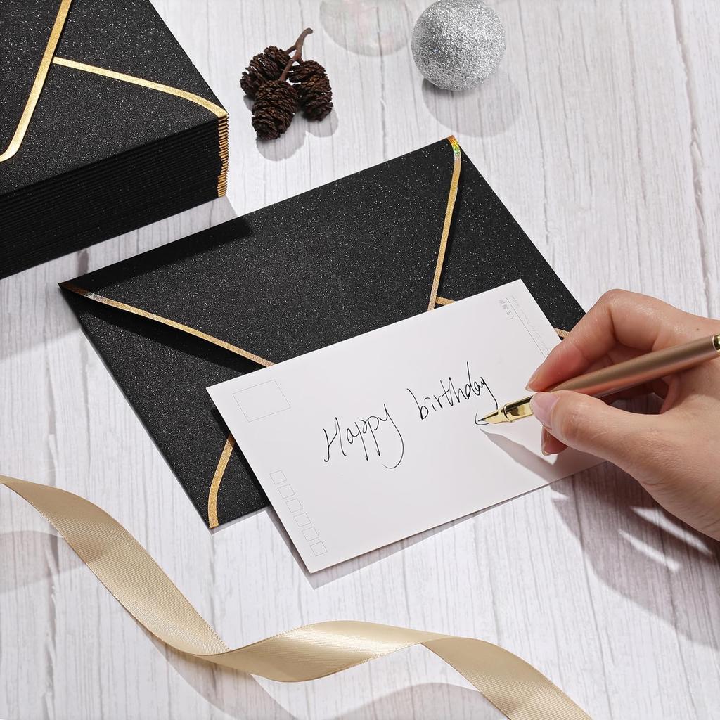 10 Pcs A7 - The Luxury Shiny 5x7 Black Envelopes Is Perfect For Invitation
