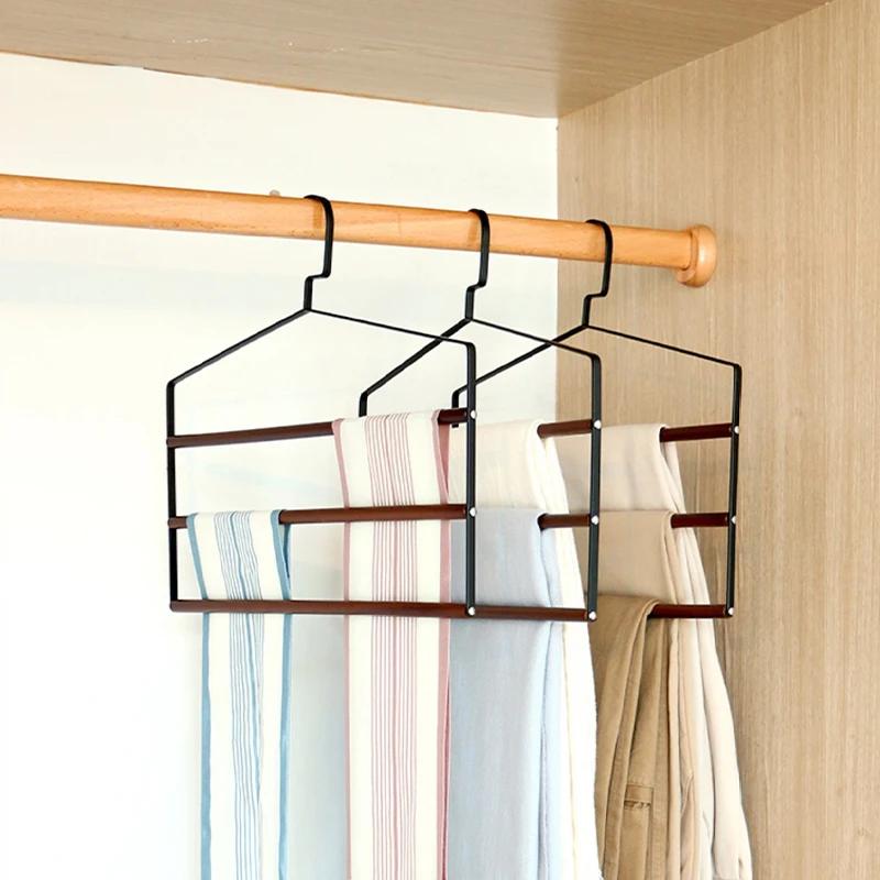 Multifunctional Iron Trouser Racks,3 Tiers Wardrobe Storage Rack for Towel Scarf Pants,Household Wooden Hangers for Save Space