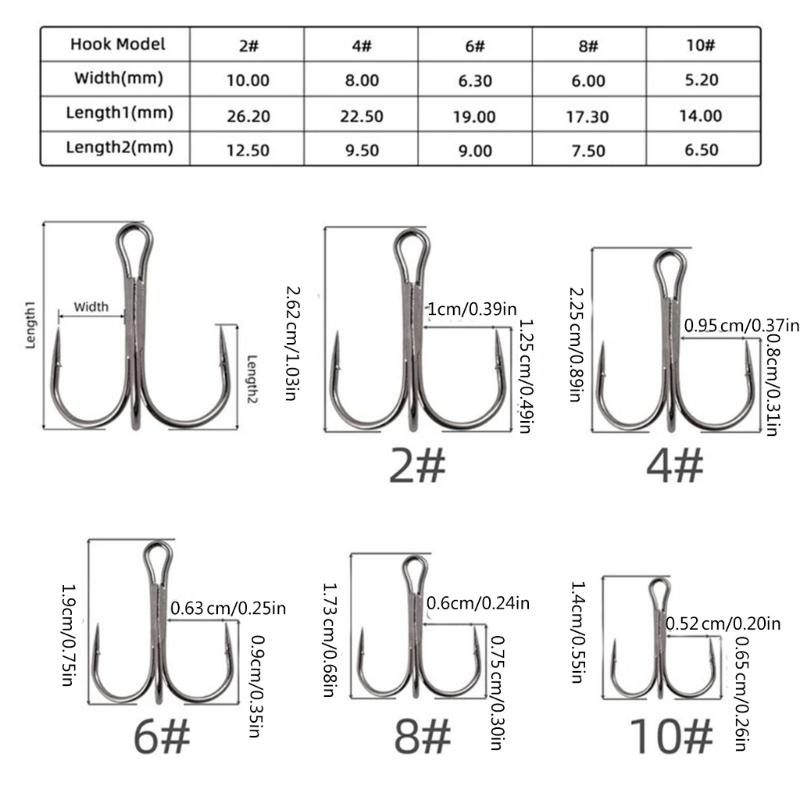 50Pcs/box Fishing Treble Hooks Set, High Carbon Steel Hooks Sharply Round Bend Treble Hooks Strong Barbed Fishing Hooks