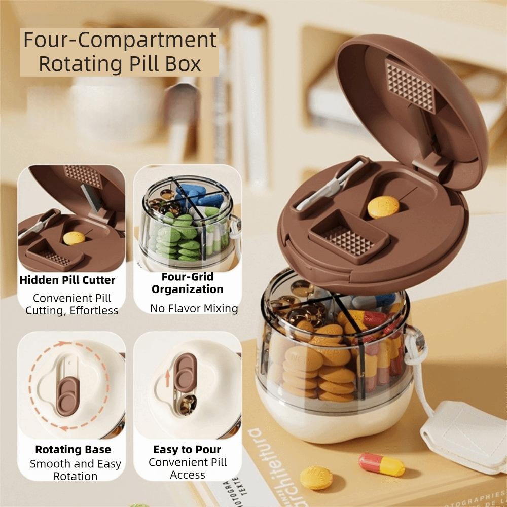 Sealed Pill Cutter Box Plastic Travel Pill Container Portable 4 Grids Pill Box Fish Oil