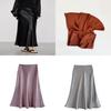 French Elegant Satin Wrap Skirt With Zipper For Womens Office And Formal Wear