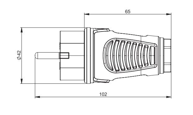 Straight Rubber Plug 16A 2P+Z 230V UNI-SCHUKO IP54 Black-red TAURUS2 PCE 0521-SR