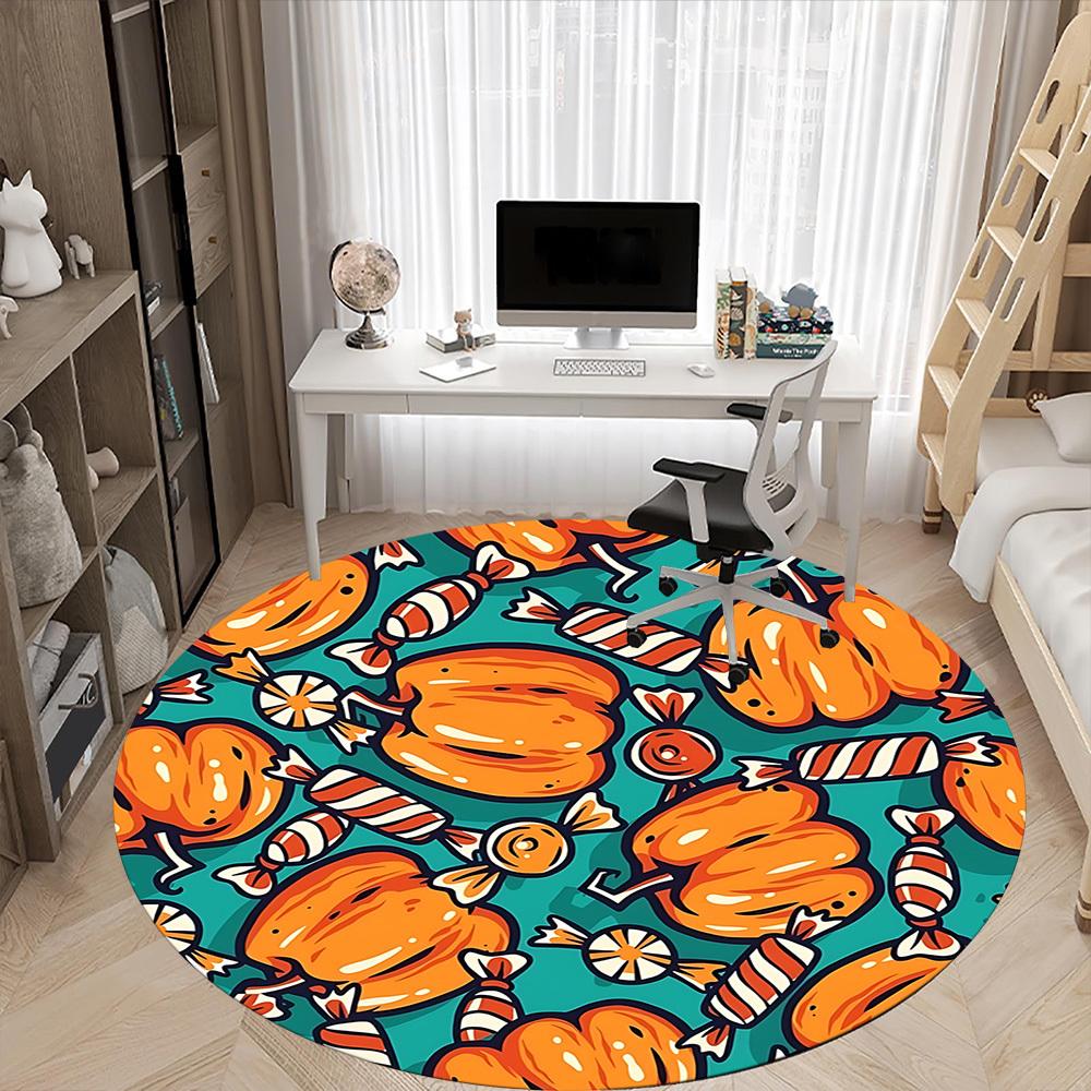 1pc Halloween Pumpkin Carpet, Round Non Slip Durable Large Size Office Carpet, Suitable for Office