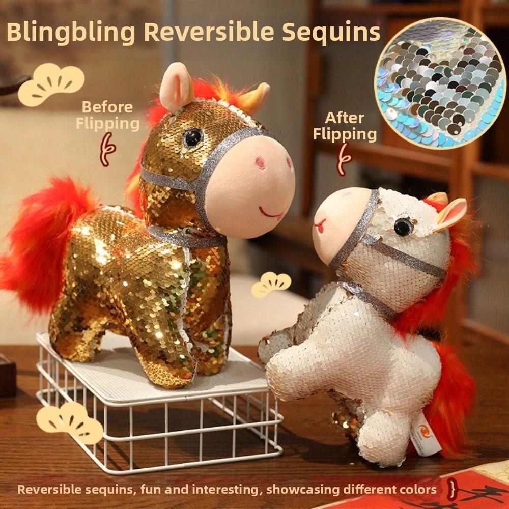 Colorful Sequined Horse Plush Doll Creative Cartoon Steed Doll Zodiac Pony Figurine  Festive Decor