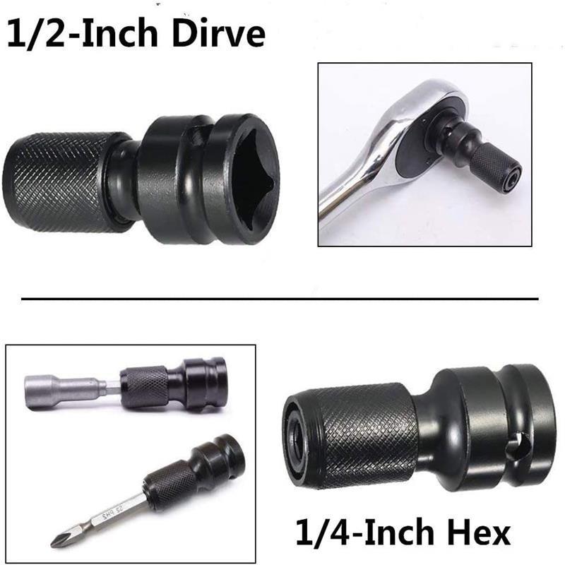 1/2" Square To 1/4" Hex Ratchet Socket Wrench Socket Adapter Spanner Set Drive Converter Universal Adaptive Impact Tool