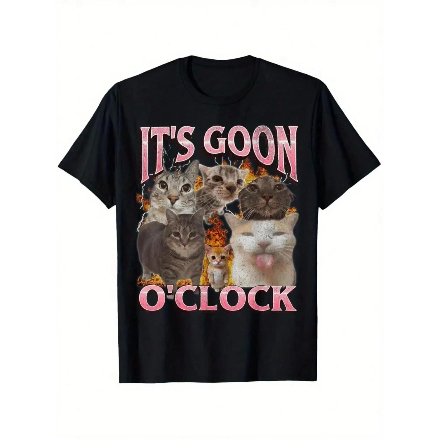 

Men s _It s Goon O Clock_ Laughing Cat Meme T-Shirt – 100% Cotton, Round Neck, Short Sleeve,Humorous Tshirt _ Bold Text Style _ S разноцветный
