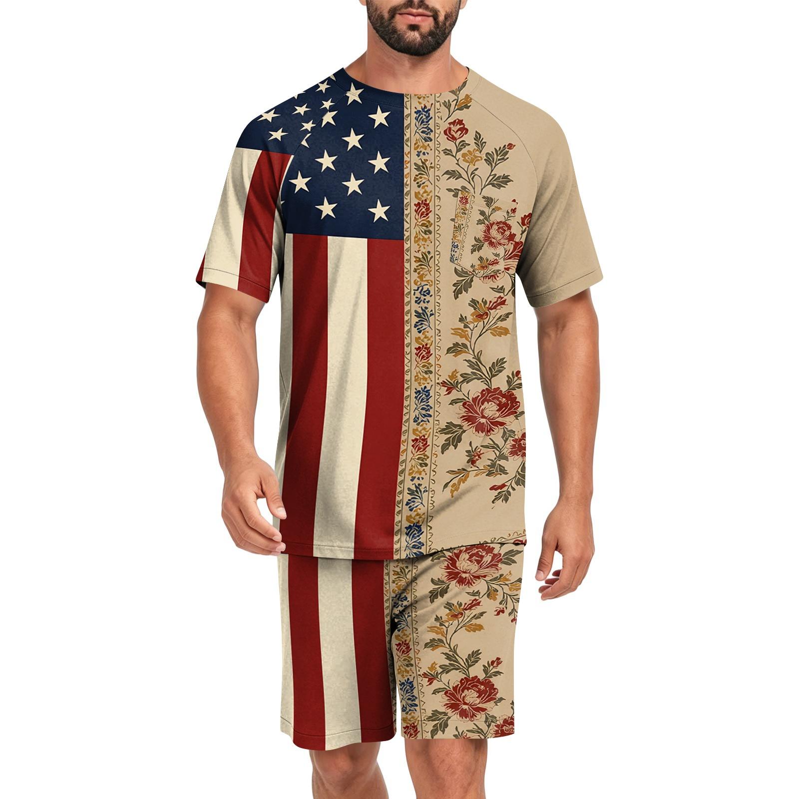 

Men s Short Sleeve Pajama Set Lightweight Breathable Two Piece Sleepwear Top And Shorts Comfortable Fit L красный