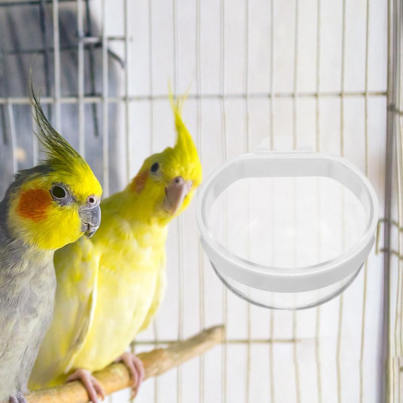 4Pcs Parrot Bird Feeding Bowls Transparent Plastic Spill Proof Hanging Cups Cage Water Dish for Small Birds Cockatiels