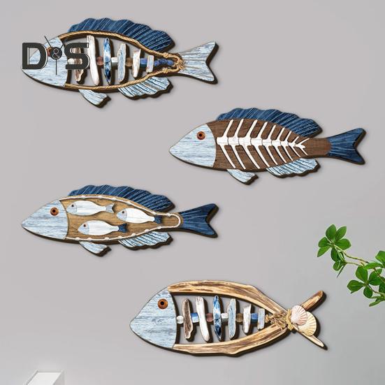 4 Τμχ Ναυτική Διακόσμηση Τοίχου σε Σχήμα Ψαριού Χειροποίητο Πολύχρωμο Σχέδιο Χειροποίητη Παράκτια Διακόσμηση Διακόσμηση με Παράκτιο Θέμα Λίμνης