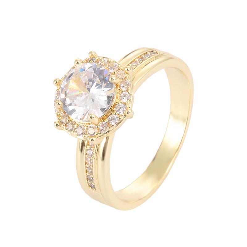 Luxurious Round Zircon Copper Ring: Elegant & Versatile Women's Jewelry