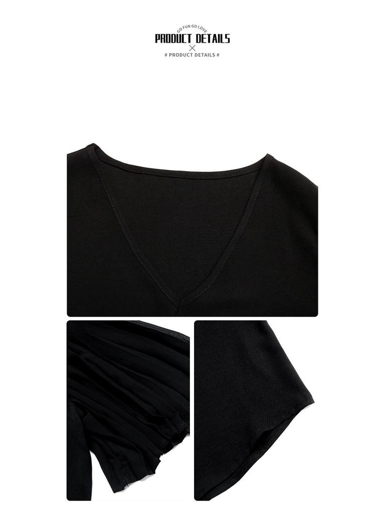 2025 New Solid Color Pleated Short-sleeve Women's Summer Shirt - European & American Style