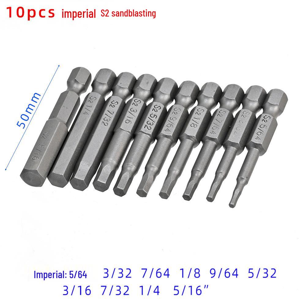 

10-Piece Imperial Hex Bit Set - 50mm Magnetic Power Drill Screwdriver Bits