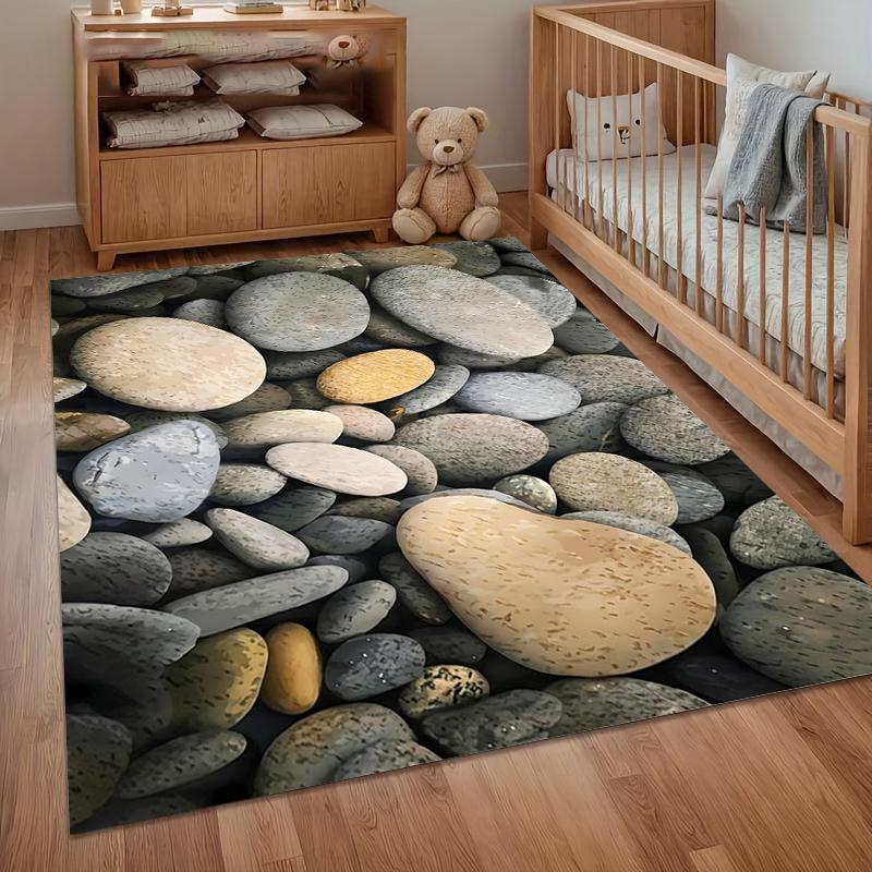 3D Illusion Pebble Stone Doormat Bathroom Non-Slip Washable Carpet Rug Perfect for Entryway Front Porch Patio Retro Minimalist