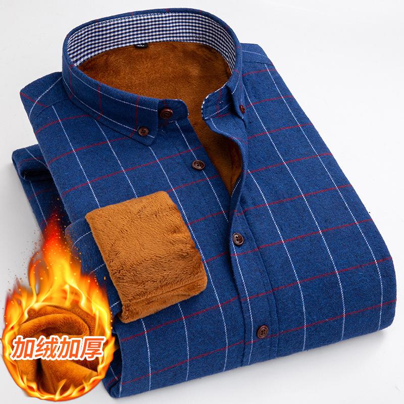 Langarmhemden für Herren 2025 Herbst Winter Neu Warm Plus Samt Dicke Baumwolle Revers Lässige Karomuster Hemden Marke Herrenbekleidung
