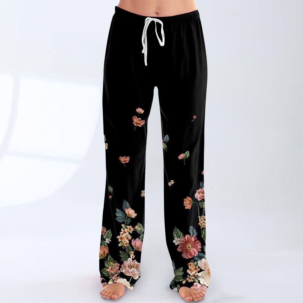 Damen Pyjamahose Nachtwäsche Lässige Hose mit Kordelzug und elastischer Taille Bequeme gerade lockere Yogahose