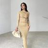 Bodycon Dress for Women Mock Neck Long Sleeve Midi Dress Ruched Slim Fit Party Cocktail Formal Dress Fall Wedding Guest Dress