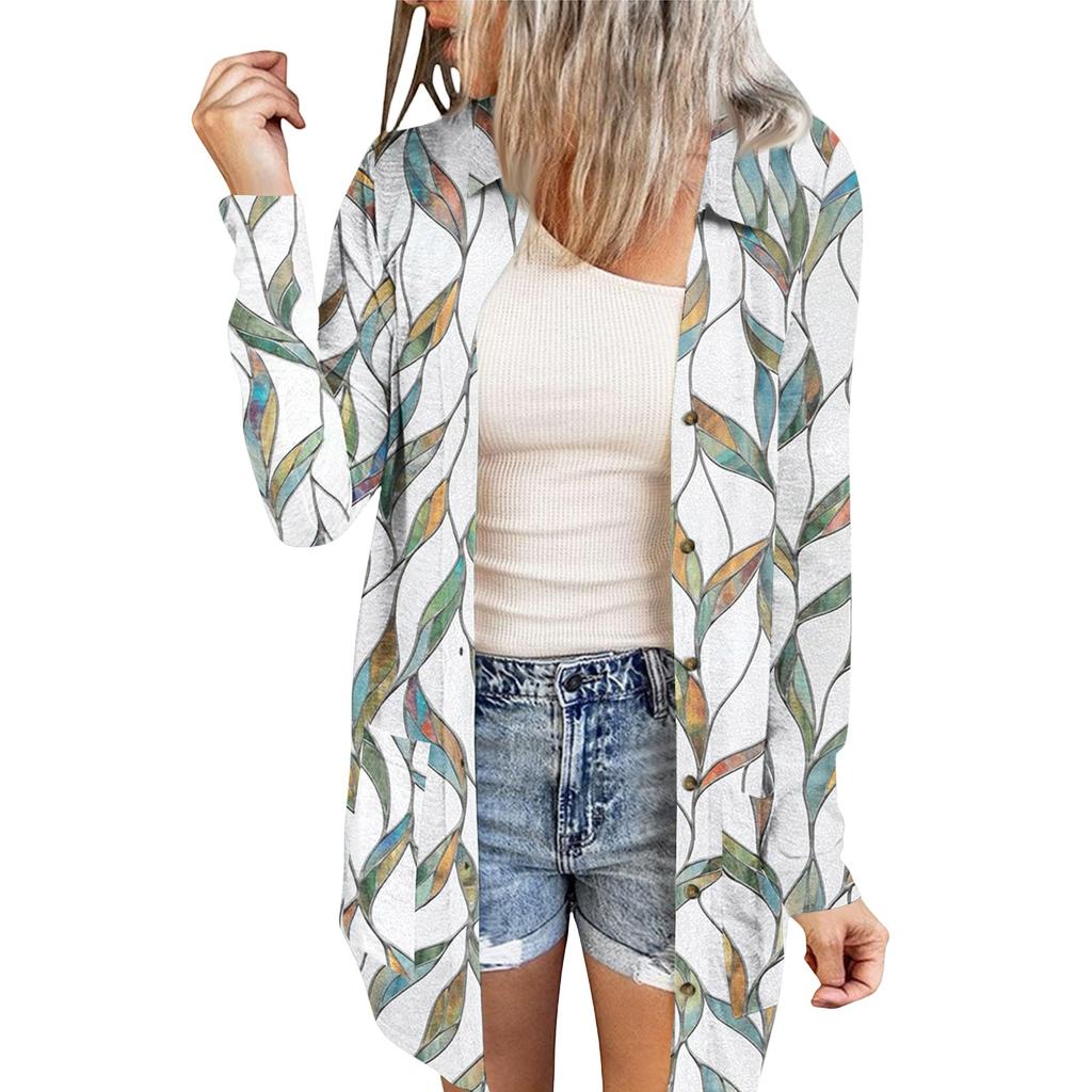 Women's Casual Fashion Printed Long-sleeved Mid-length Cardigan Jacket
